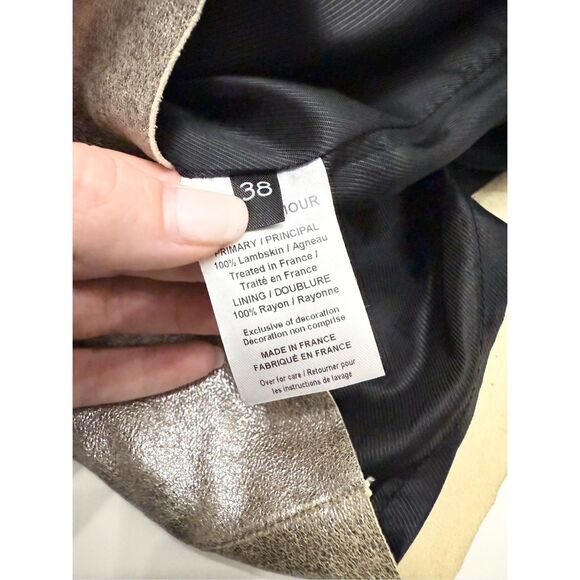 Nour Hammour Retrograde Gold Taupe Metallic Leather Fringe Top Size 38 4 6 - Picture 6 of 7